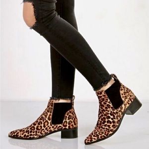 Dolce Vita Macie Pointy Toe Chelsea Bootie in Leopard Calf Hair